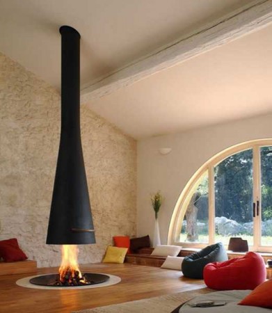 Elegant and charming hanging fireplace for a modern living room
