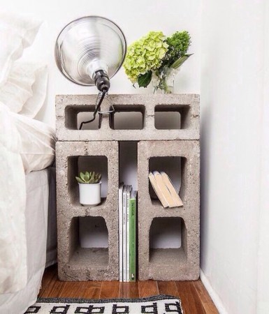 Unusual nightstand made with concrete blocks