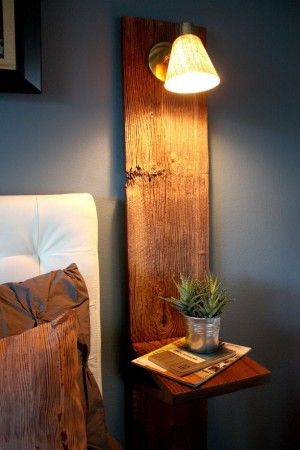 a wooden board can be used as an unique DIY nightstand