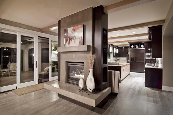 Two-sided fireplace design as room divider