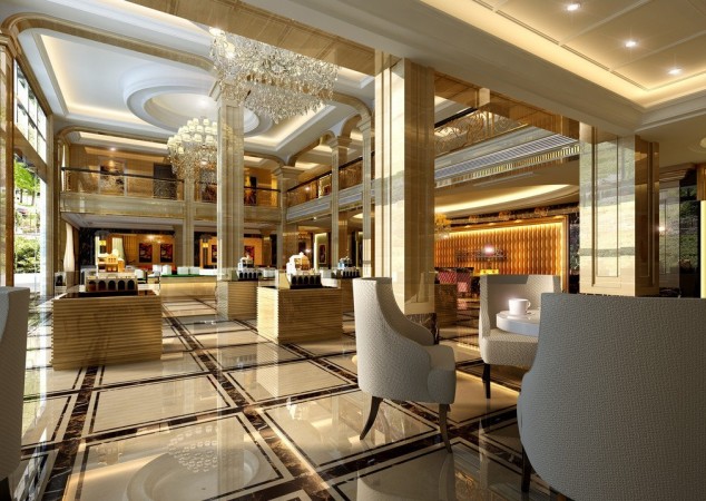 Keywords: Hotel lobbies, Interior Design. 

Modified description: An inspiring 3D rendering of a luxury hotel lobby showcasing exceptional interior design.