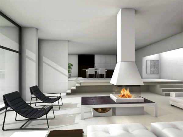 awesome modern fireplace in the middle of the living room