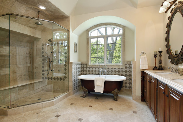 Charming vintage clawfoot tub adds to this elegant bathroom 