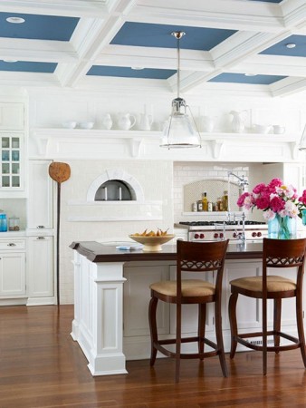Painted coffered ceiling adds a touch of color