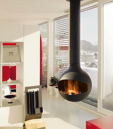bubble-shaped fireplace, floating from the ceiling