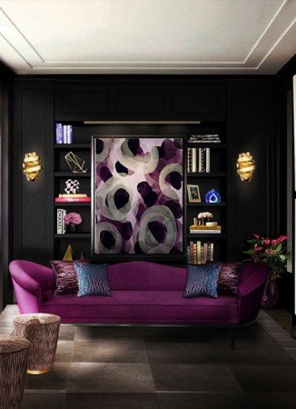 Rich purples highlight this dark room