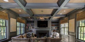 Marvelous coffered ceiling highlights this room