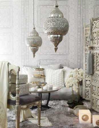 Styling a Gorgeous White and Silver Moroccan Living Room.