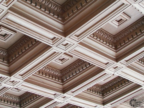 Carved wood coffered ceiling