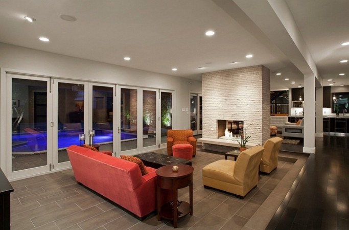 Open fireplace divides space