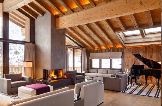 Wood beams enhance this modern mountain home