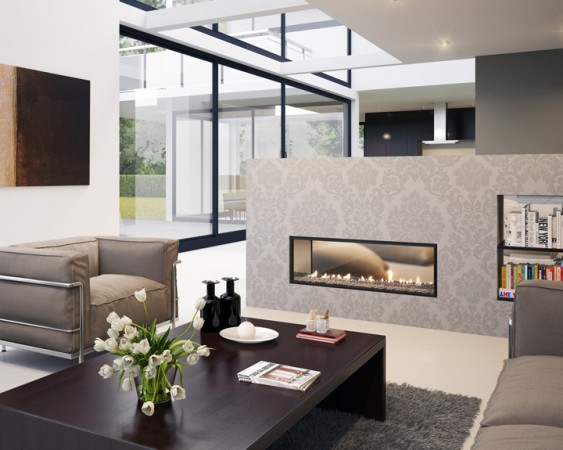 Two-sided fireplace gives room division 