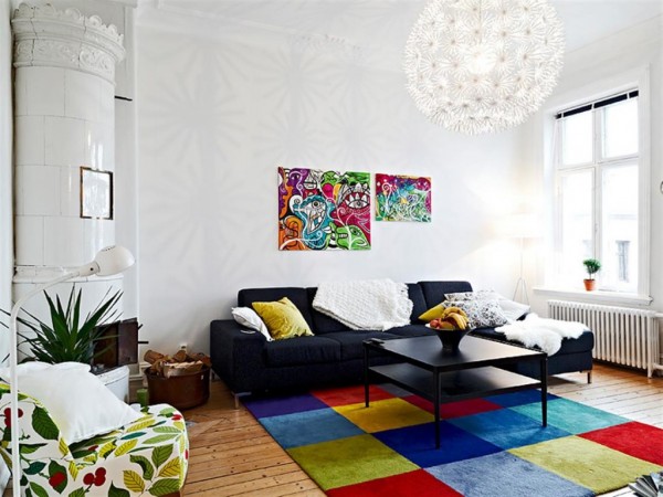 Rugs and artwork add color