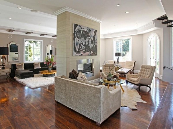 Two-sided fireplace makes a great room divider in open floor plan