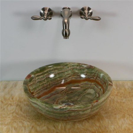 A green and brown marble vessel sink to beautify your bathroom.
