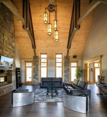 Beautiful arched ceiling in this modern mountain home