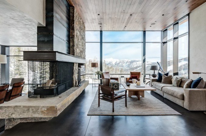 A modern industrial vibe in this mountain home 