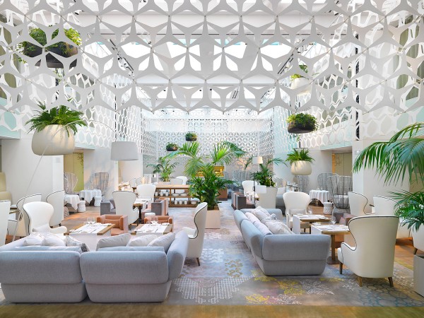 Unique hotel lobby employs cutting edge design elements