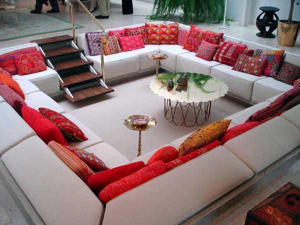 Sunken sectional sofa creates a cozy retreat 