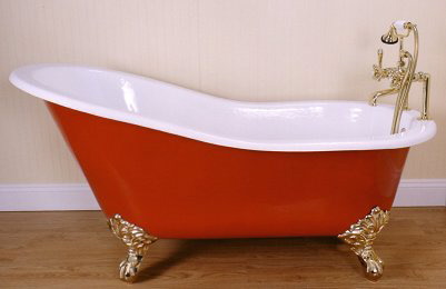 Keywords: Elegance, Charm, Bathtub 

Description: An elegant and charming bathtub on a wooden floor.