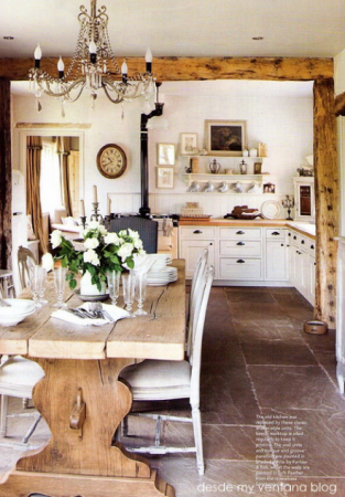 A gorgeous kitchen with wooden beams.