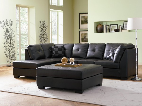 A leather sectional sofa.