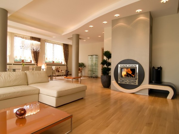 modern fireplace perfectly integrated in the interior home decor of the room