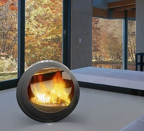 modern fireplace with a spheric shape