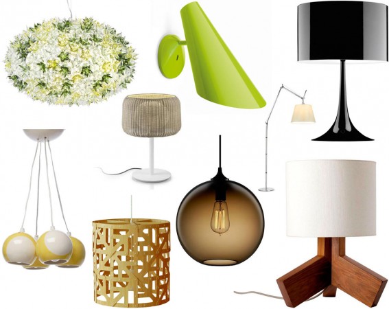 A collection of different lamps and lampshades that illuminate the surrounding space with light.
