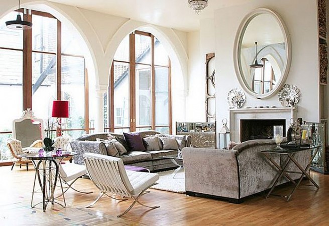 classy living room decorated with mirrors