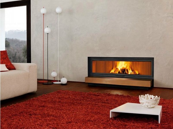 modern rectangular fireplace in the middle of the wall