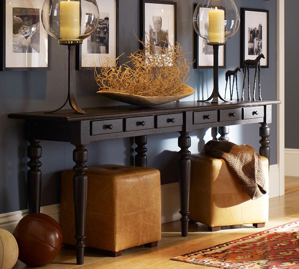 A black console table for an elegant room.