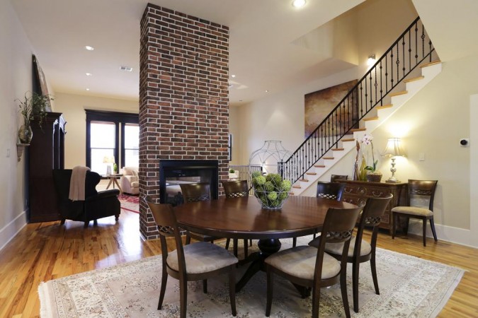 Brick center two-sided fireplace 
