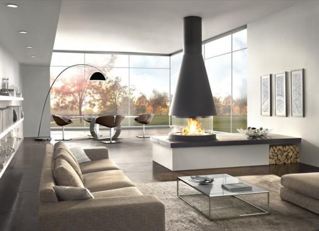stunning modern living room with an amazing fireplace