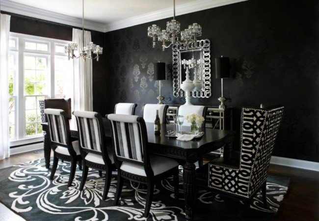 Black and white dining room is dramatic and chic