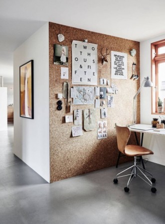 Interior Design Ideas For Home Offices featuring a cork board and a desk.