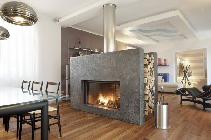 Modern open fireplace
