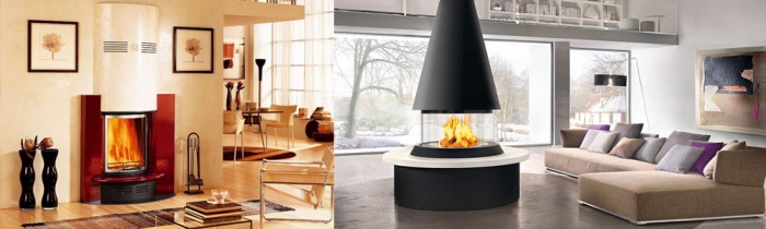 two examples of modern fireplaces