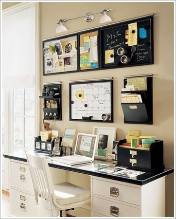 A black and white home office with a desk and chair, perfect for interior design ideas.