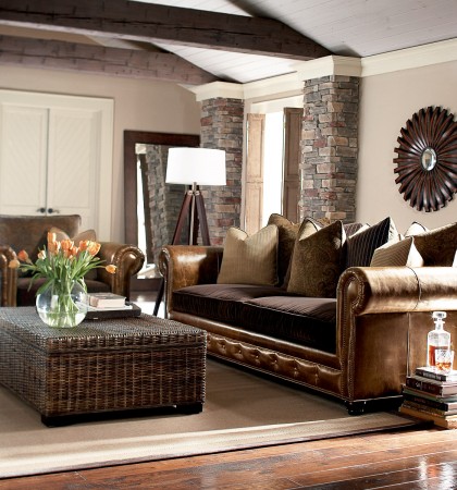 A living room showcasing the allure of brown leather seating.