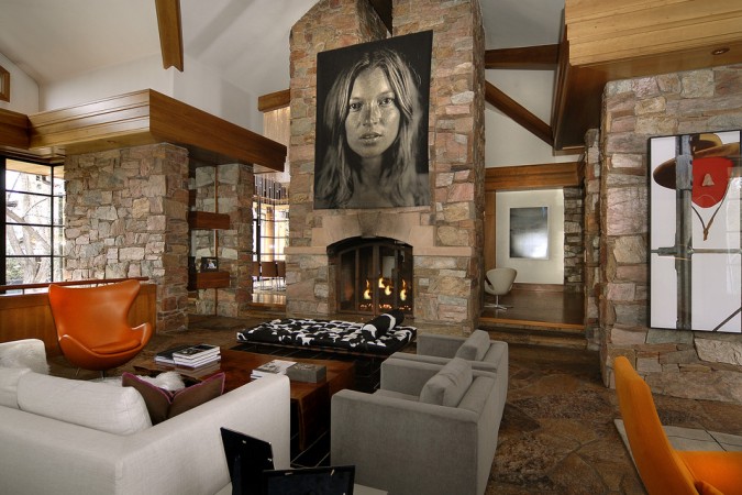Modern rustic two-sided fireplace