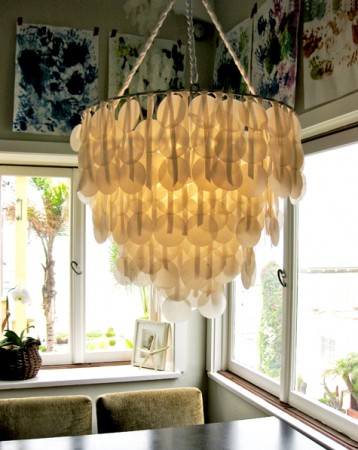 DIY chandelier made with rounded pieces of papers