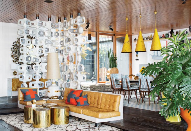 A living room designed with a focus on the King of Happy Chic, Jonathan Adler.