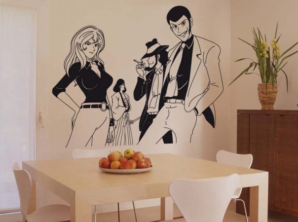 A kitchen wall decal featuring a man and woman.