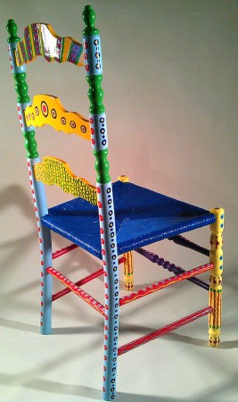 A chair transformed with vibrant paint.