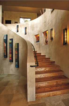 Niches provide a space for accessories within the stairwell