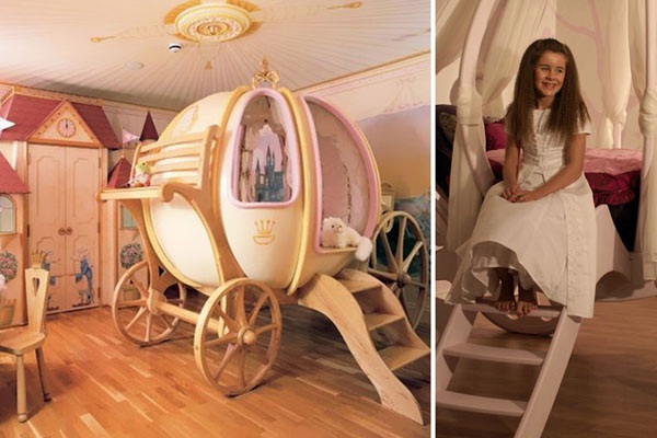 Cinderella's bedroom and cinderella's carriage are perfect for kids rooms.
