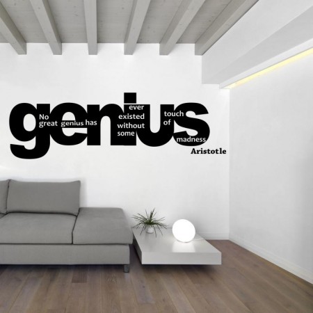 A living room with genius wall stickers.