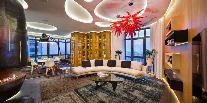 A modern living room featuring futuristic furniture.