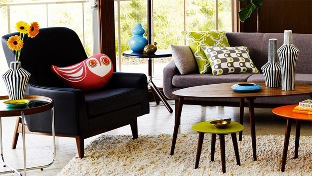 A living room with a King of Happy Chic designer focus: Jonathan Adler.